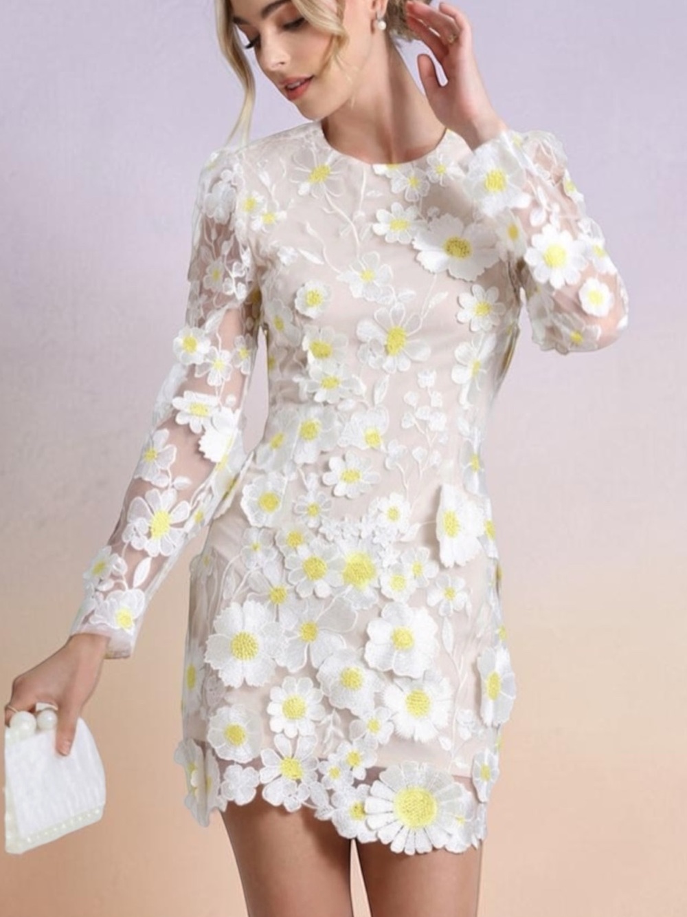 Avec Les Filles Appliqué Long Sleeve Minidress | 8 NWT